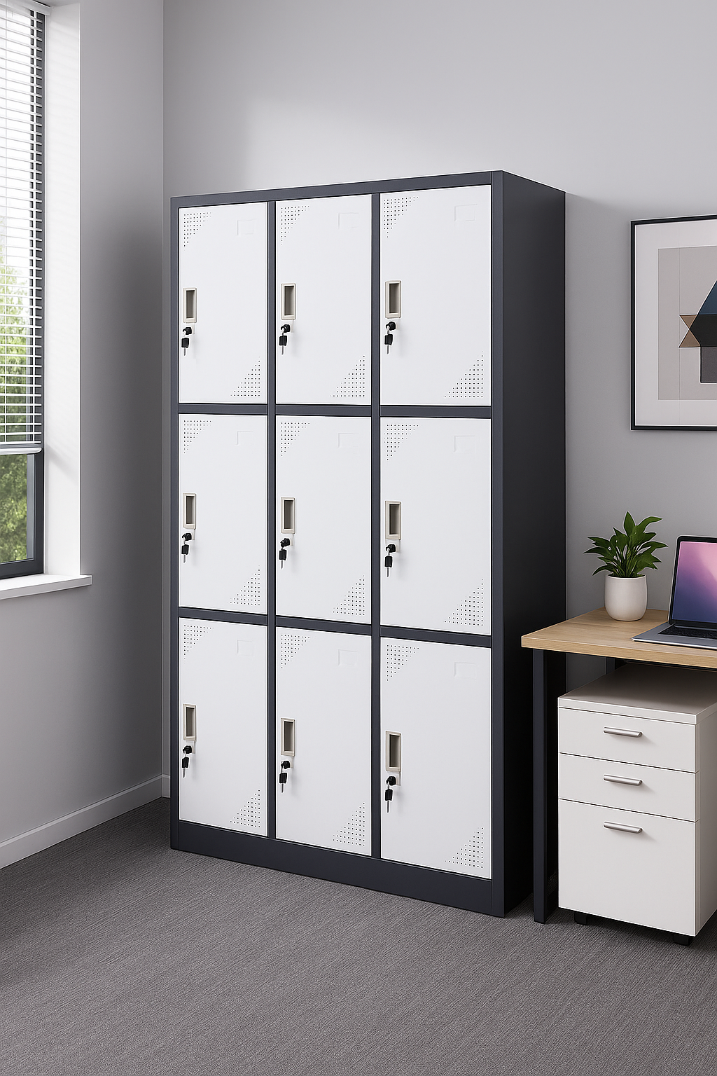 9-door steel locker cabinet