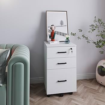 3-drawer lockable mobile pedestal file cabinet on 360-degree casters, fits under desk, A4 hanging drawer, density board build, two locking wheels