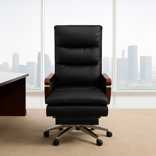 Ergonomic Leather Executive Chair with cushioned seat, adjustable height, and supportive backrest, designed for office, gaming, and home use.
