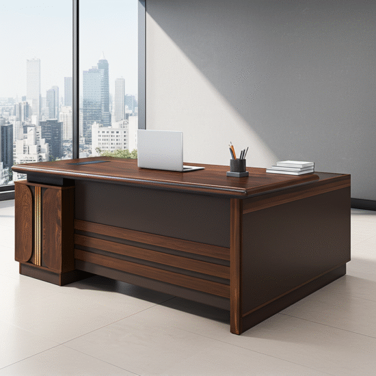 1.6M Modern Executive Office Desk with lockable pedestal, spacious tabletop, and sleek modern design for professional workspaces.