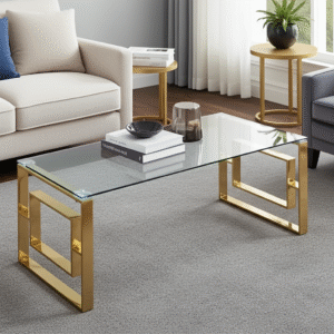 Tempered Glass Coffee Table with rounded edges and non-slip feet for modern and family homes