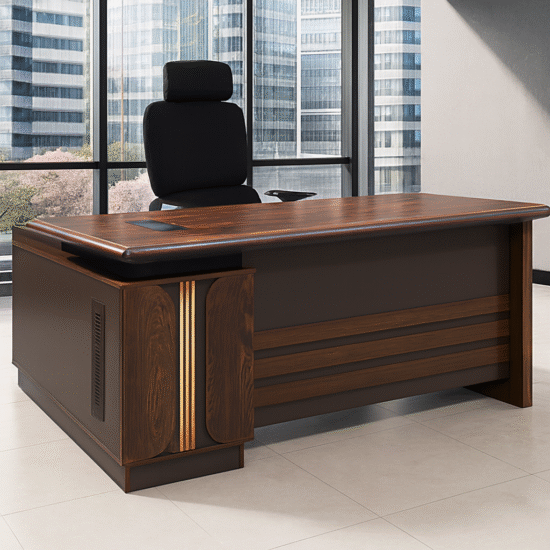 1.6M Modern Executive Office Desk with lockable pedestal, spacious tabletop, and sleek modern design for professional workspaces.