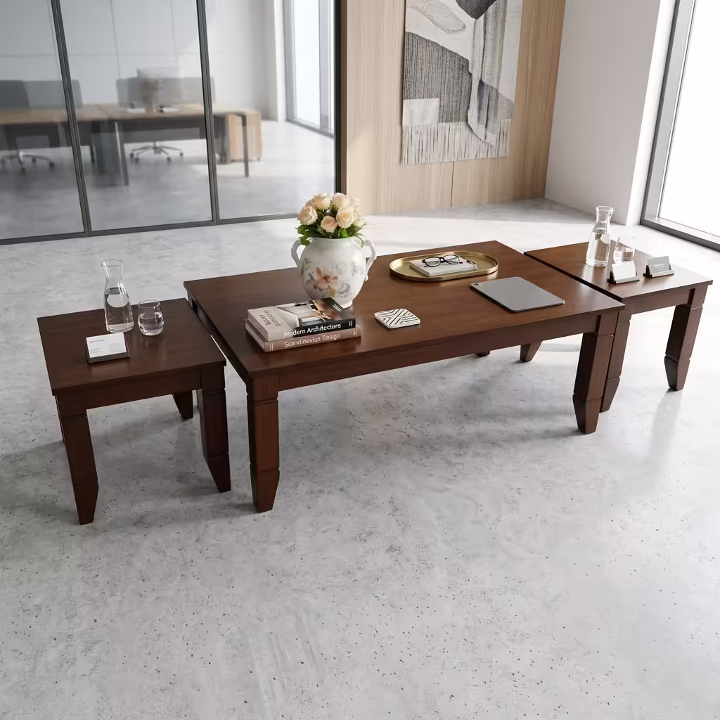 Wooden Coffee Table & Stools Set