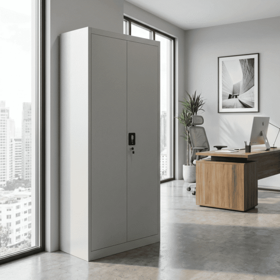 2-Door Full Metallic Cabinet with lockable steel doors and adjustable shelves for office and home storage
