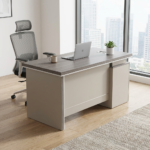 1.4M executive office desk with spacious wooden desktop, modern design, and ample leg space for home or office use.
