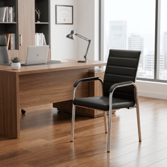 Executive Boardroom/Visitor's Chair with black chrome steel frame and ergonomic seating.