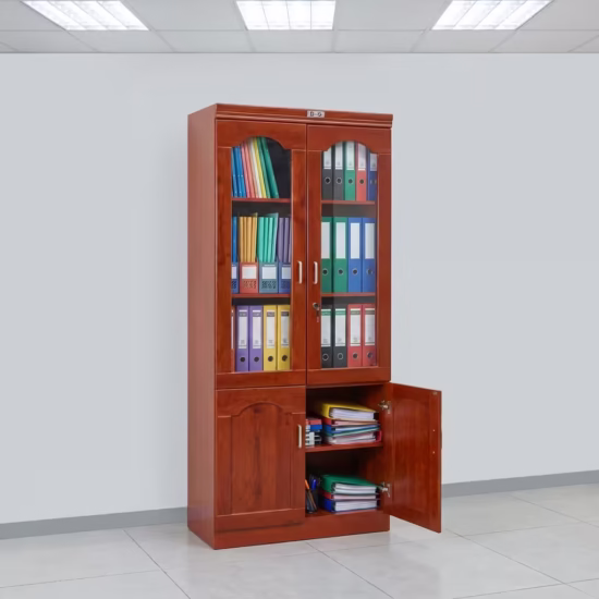2-Door Wooden Office Cabinet with lockable doors and elegant wood grain finish