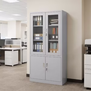 2-Door Half Glass Cabinet with lockable doors and adjustable shelves