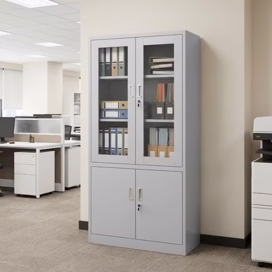 2-Door Half Glass Cabinet with lockable doors and adjustable shelves