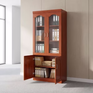2-Door Wooden Office Cabinet with lockable doors and elegant wood grain finish