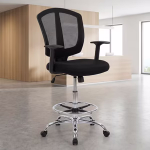 Adjustable Height Reception Seat with mesh back, lumbar support, and smooth wheels