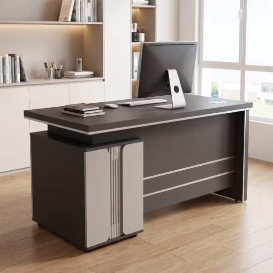 1.2M Modern Executive Office Desk with fixed drawers and dark wood finish