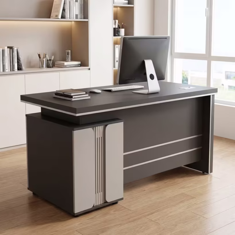 1.2M Modern Executive Office Desk with fixed drawers and dark wood finish