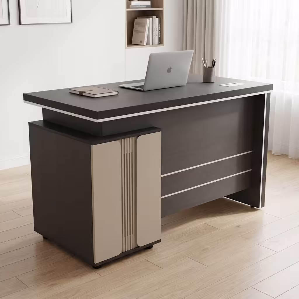 1.2M Modern Executive Office Desk with fixed drawers and dark wood finish