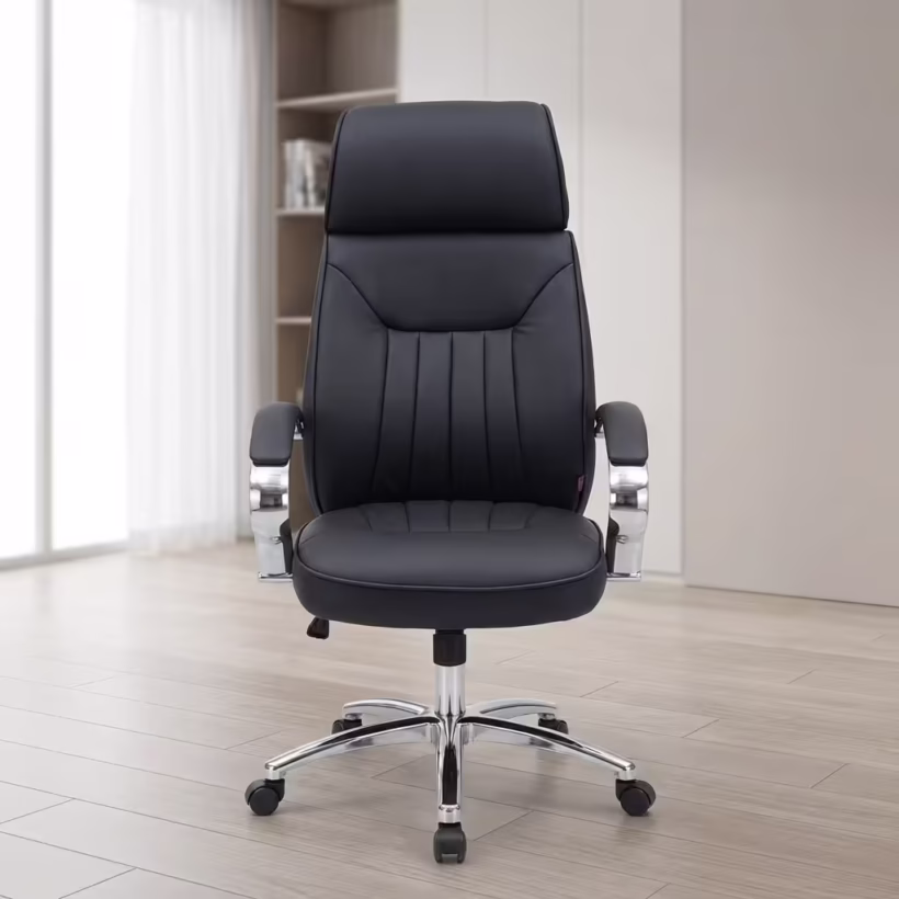 Executive Leather Office Chair with high back, padded armrests, and swivel base