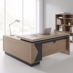 1.8M Executive L-Shaped Desk with wood finish and side storage cabinet