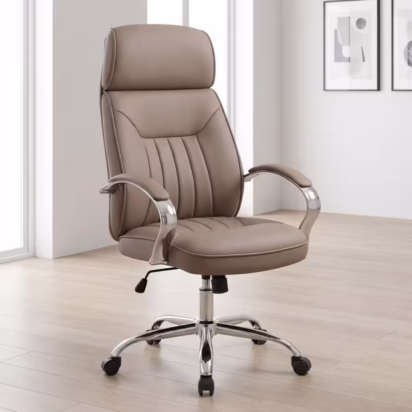 Executive Leather Office Chair with high back, padded armrests, and swivel base