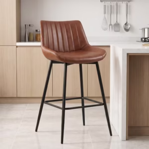 Counter Height Leather Bar Stool with metal legs and ergonomic backrest
