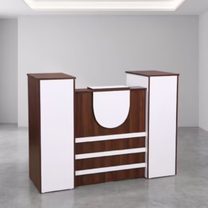 1.6M Office Reception Desk with cherry laminate finish and lockable drawer cabinet