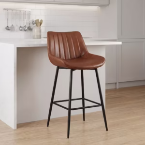 Counter Height Leather Bar Stool with metal legs and ergonomic backrest