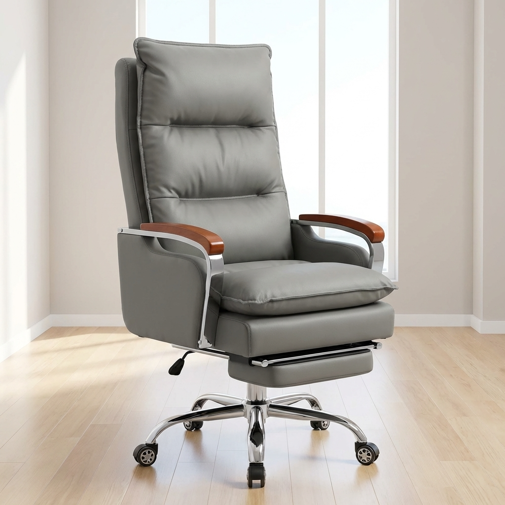 Executive Ergonomic Boss Office Chair with leather upholstery, adjustable footrest, and swivel function