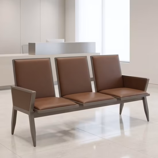 3-Seater Leather Waiting Bench in a modern reception area with professional office interior and comfortable seating arrangement