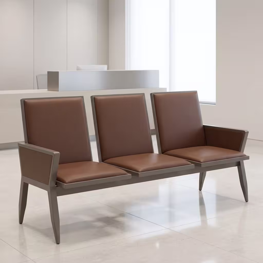 3-Seater Leather Waiting Bench in a modern reception area with professional office interior and comfortable seating arrangement