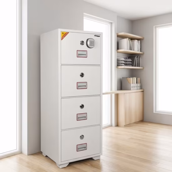 4-Drawer Diplomat Fireproof Safe with secure locking system and organized office document storage drawers