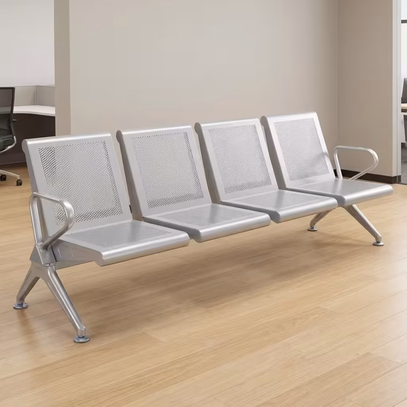 4-Seater Metal Waiting Bench with durable steel frame in a modern reception or public waiting area