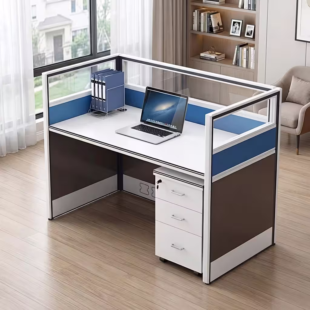 1-Way Executive Office Workstation with ergonomic mesh chair and privacy panels in modern office setting