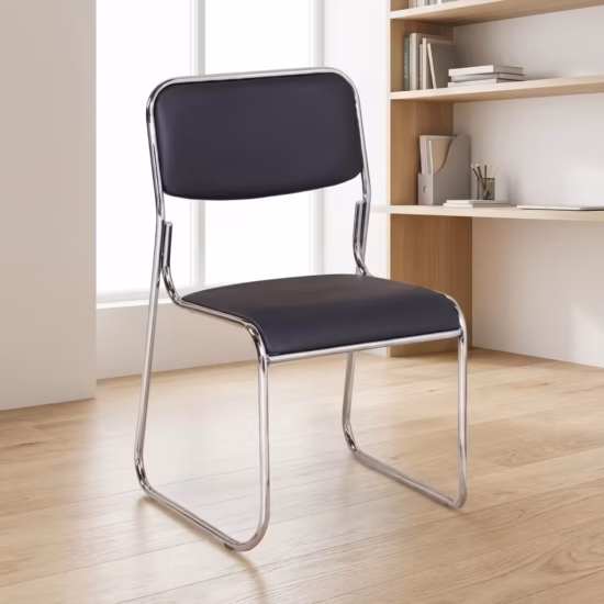 Padded Cantilever Meeting Chair with chrome frame and cushioned seat in a professional office environment