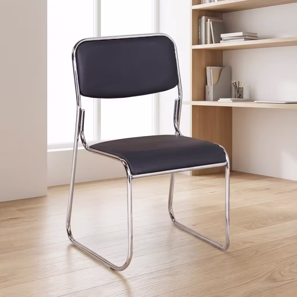 Padded Cantilever Meeting Chair with chrome frame and cushioned seat in a professional office environment