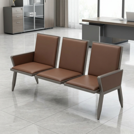 3-Seater Leather Waiting Bench in a modern reception area with professional office interior and comfortable seating arrangement