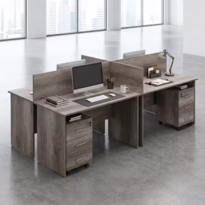 4-Person Office Workstation Desk in a modern corporate office with employees working in a shared organized workspace