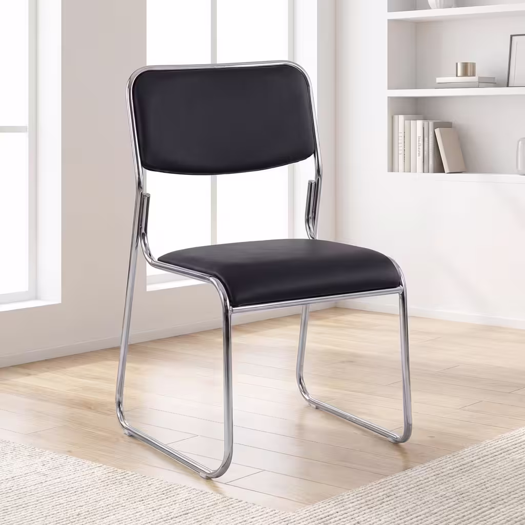 Padded Cantilever Meeting Chair with chrome frame and cushioned seat in a professional office environment