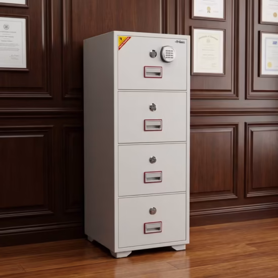 4-Drawer Diplomat Fireproof Safe with secure locking system and organized office document storage drawers