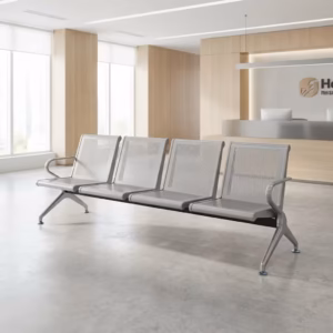 4-Seater Metal Waiting Bench with durable steel frame in a modern reception or public waiting area