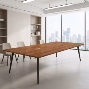 2.4m Professional Conference Desk with wooden top and steel legs in a modern boardroom setting