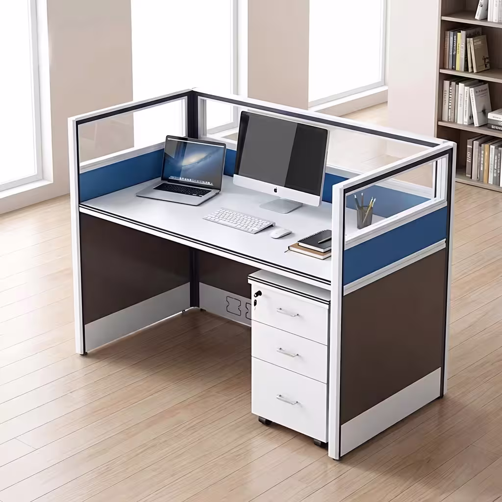 1-Way Executive Office Workstation with ergonomic mesh chair and privacy panels in modern office setting