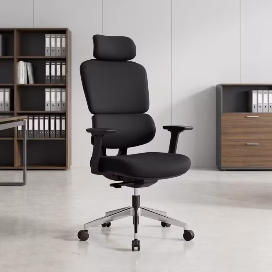 Ergonomic High Back Office Chair with headrest, padded seat, adjustable armrests, and modern executive office design