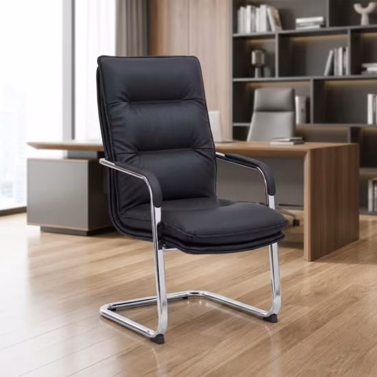 Leather Executive Visitor Chair with padded seat, ergonomic backrest, fixed armrests, and modern executive office design
