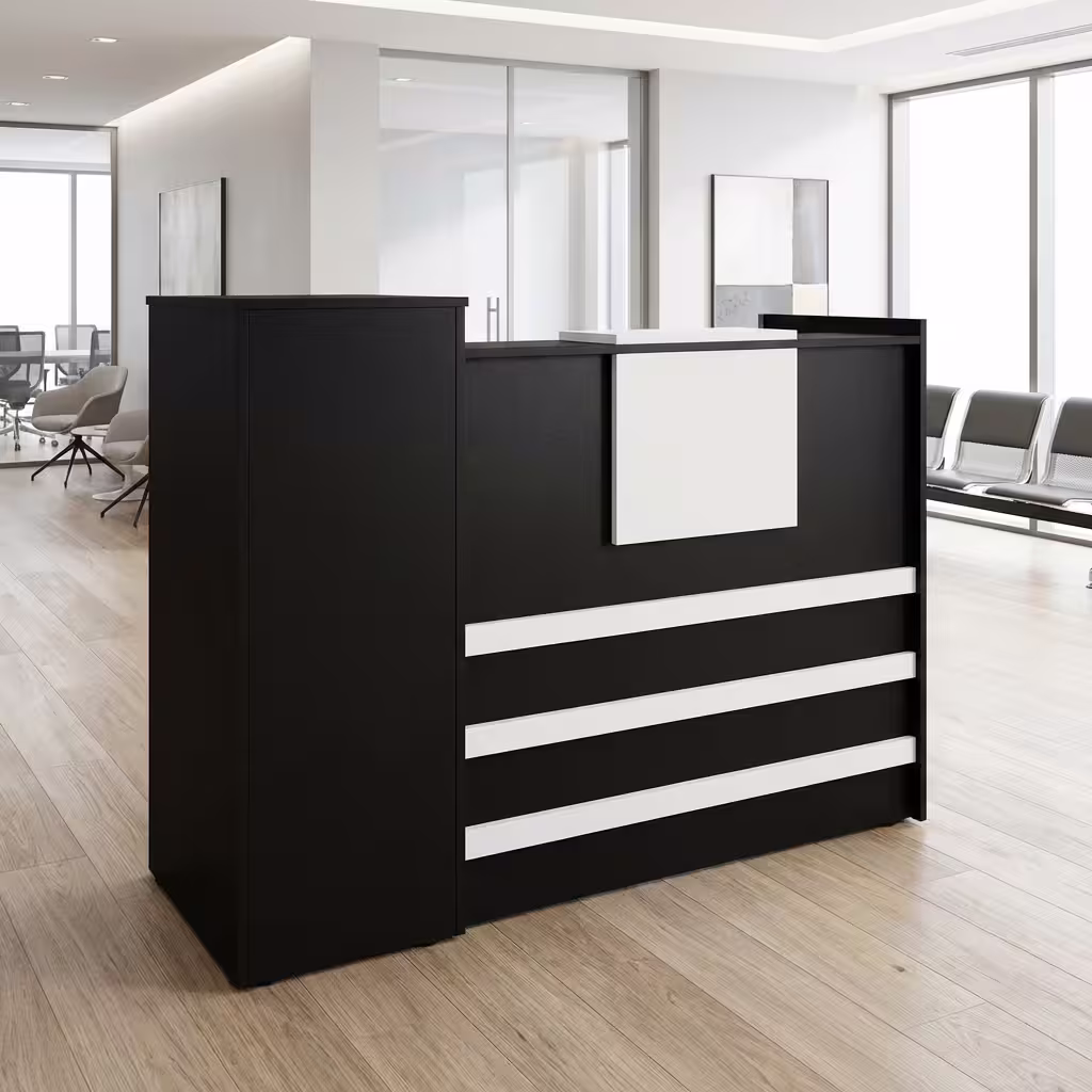 1.4M Wooden Office Reception Desk 1.4M Wooden Office Reception Desk with modern front panel and spacious workspace