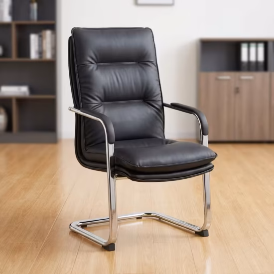 Leather Executive Visitor Chair with padded seat, ergonomic backrest, fixed armrests, and modern executive office design