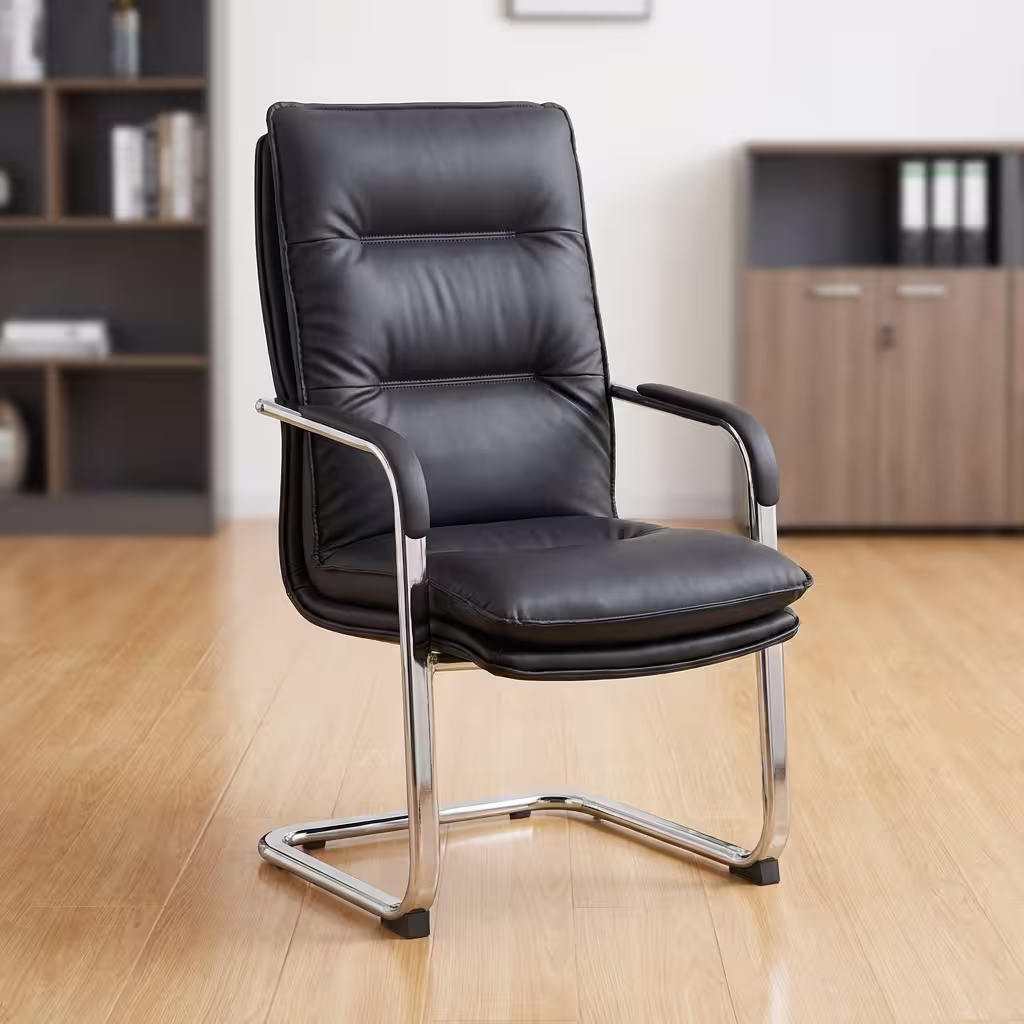 Leather Executive Visitor Chair with padded seat, ergonomic backrest, fixed armrests, and modern executive office design