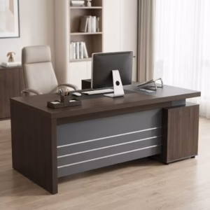1.8M Executive L-Shaped Desk with storage drawers, cabinet, and modern office setup