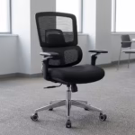 High-back Heavy Duty Ergonomic Office Chair with a black mesh backrest, adjustable 4D armrests, and a sturdy chrome five-star base with wheels, isolated on a white studio background.