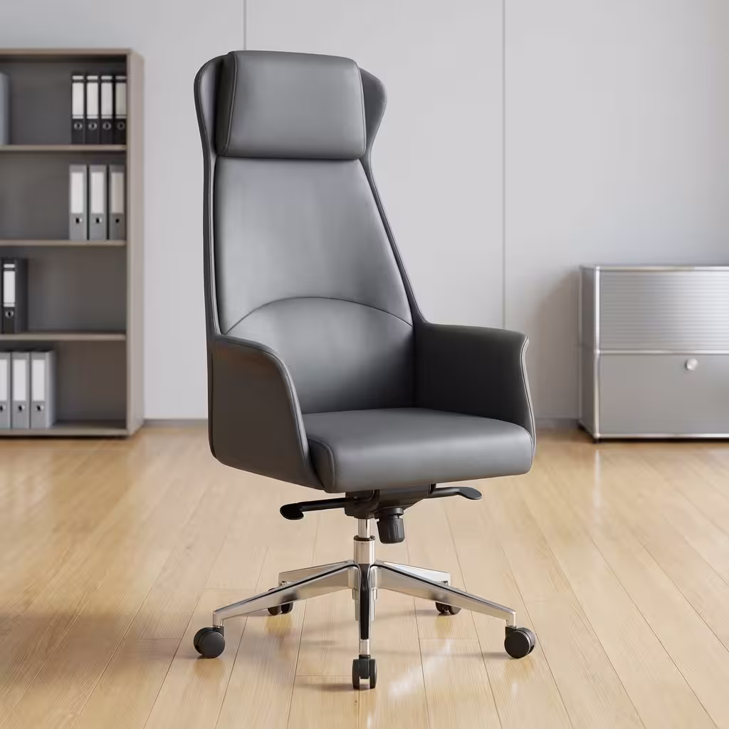 Ergonomic High-Back Office Chair with lumbar support, breathable fabric, and adjustable height in a modern office setting