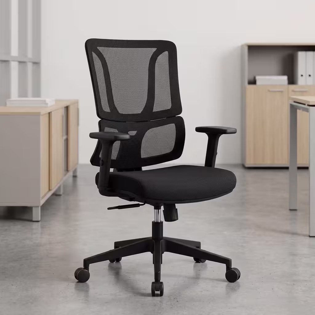 Mid Back Orthopedic Office Chair with mesh back, cushioned seat, and chrome base in a modern office setting
