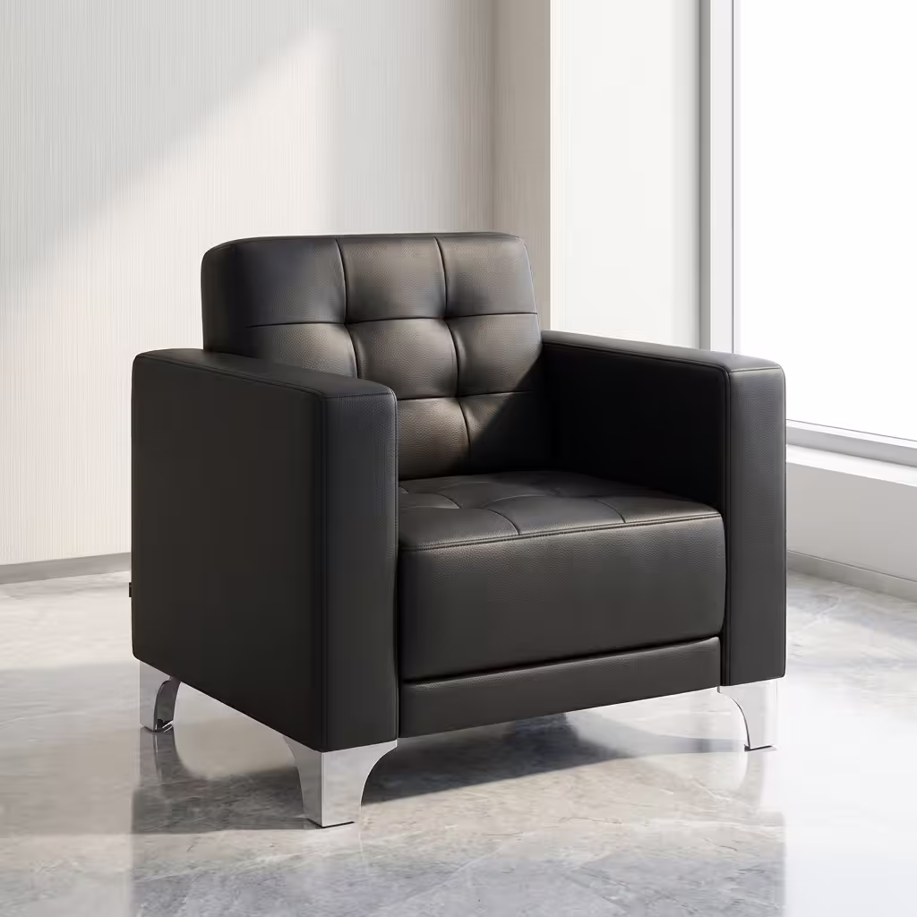 1-Seater Executive Office Sofa with premium leather upholstery and stainless steel frame