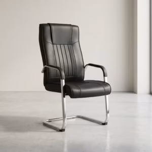 High Back Leather Visitor Chair with padded PU leather upholstery and metal sled base